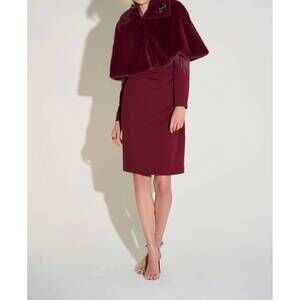 NEW JOSEPH RIBKOFF faux fur cropped cape jacket in merlot